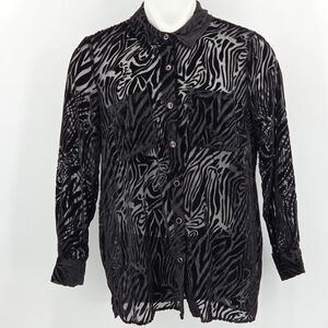 Slim Factor Holiday Shine Velvet Burnout Button Up Down Shirt Womens L Witchy